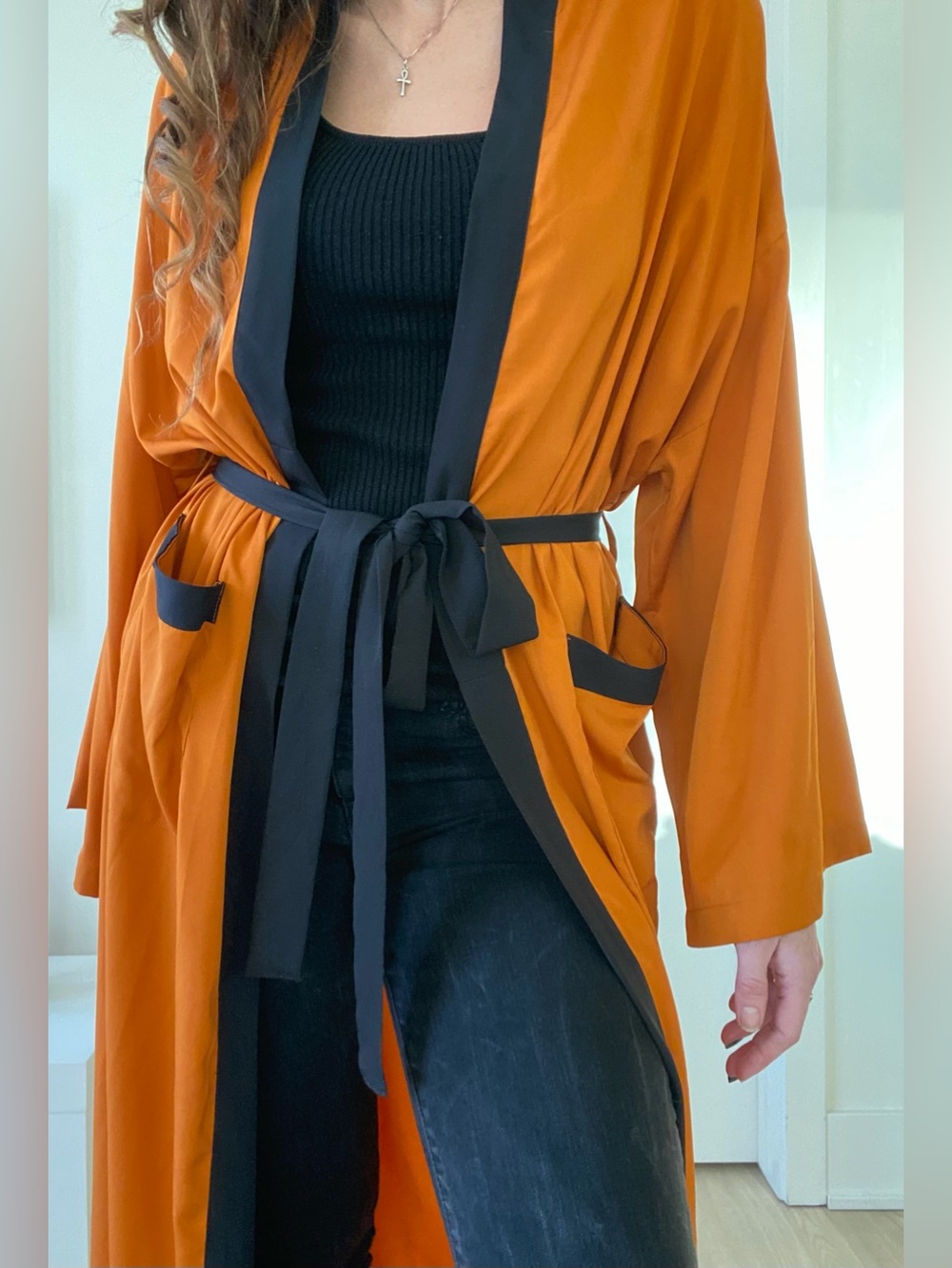 Soft oversized duster robe Orange and Black great for Halloween🎃